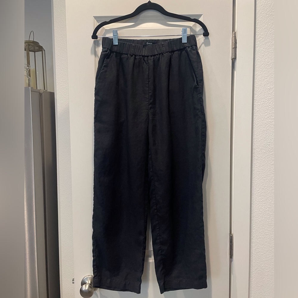 Quince 100% Linen Tapered Ankle Pant, Black, Size Small